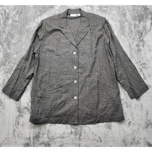 Vintage Elisabeth Liz Claiborne Jacket Womens 2 2X Gray White Plaid Rayon Casual
